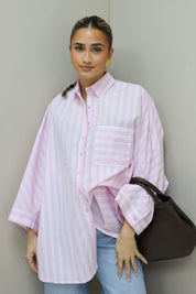 Oversized Strepen Blouse Roze