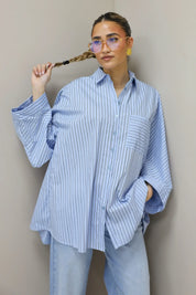 Oversized Strepen Blouse Blauw