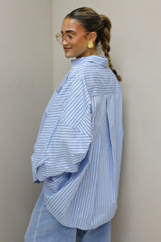 Oversized Strepen Blouse Blauw