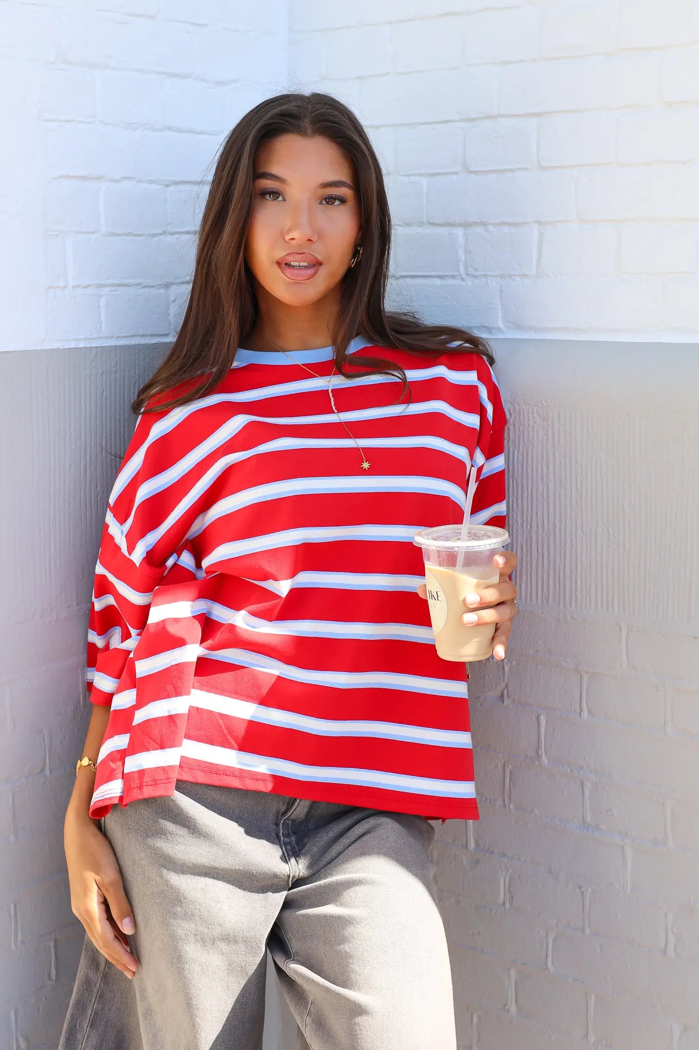 T-Shirt Gestreept Strik Achterkant Rood