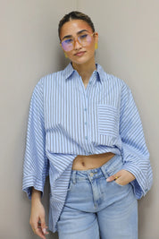 Oversized Strepen Blouse Blauw