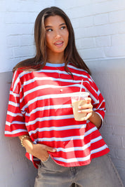 T-Shirt Gestreept Strik Achterkant Rood
