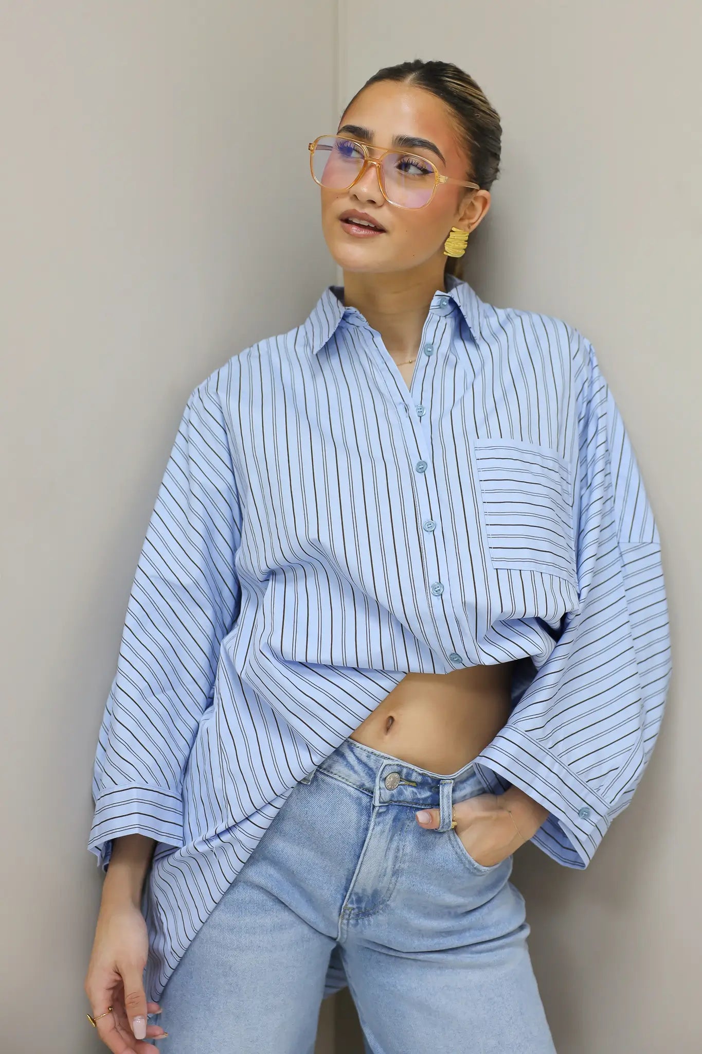 Oversized Strepen Blouse Blauw