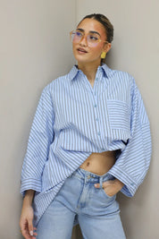Oversized Strepen Blouse Blauw