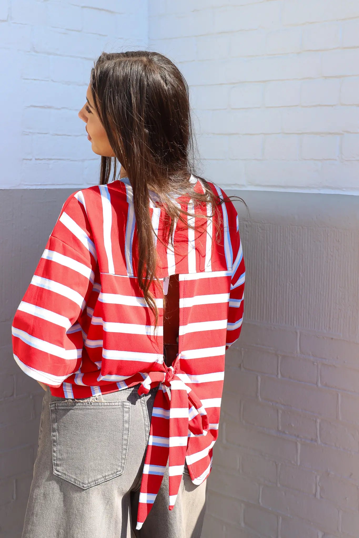 T-Shirt Gestreept Strik Achterkant Rood