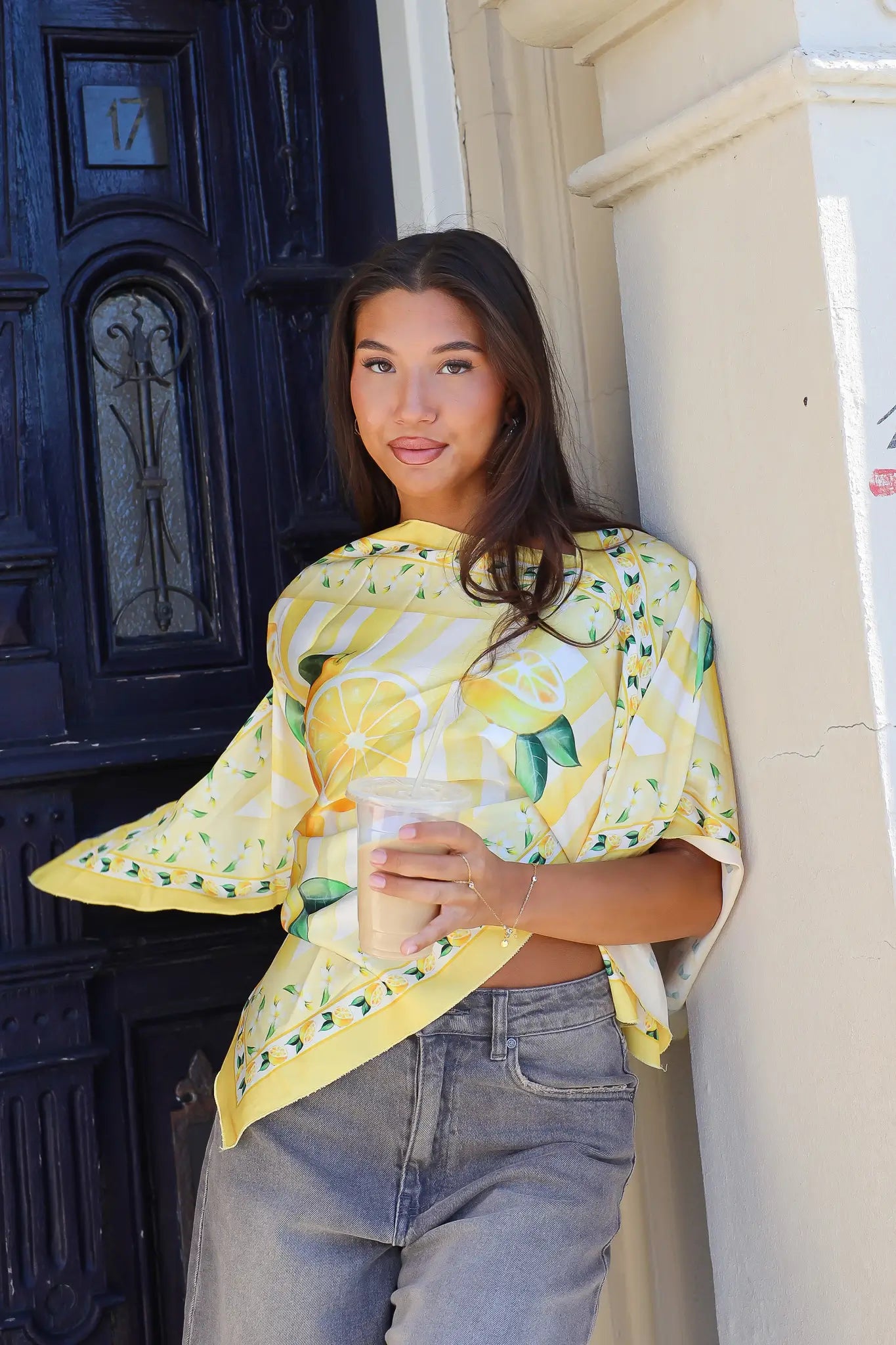 Lemon Print Sjaal Top Geel