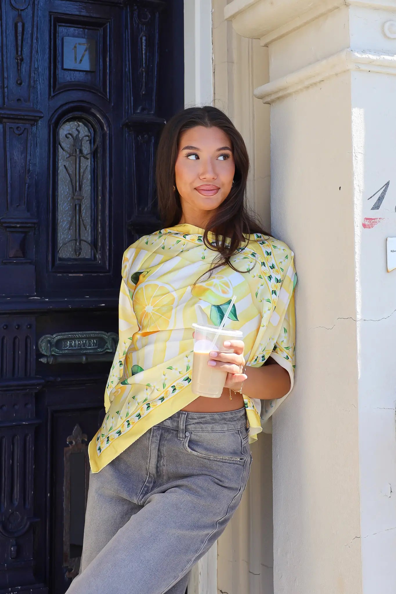Lemon Print Sjaal Top Geel