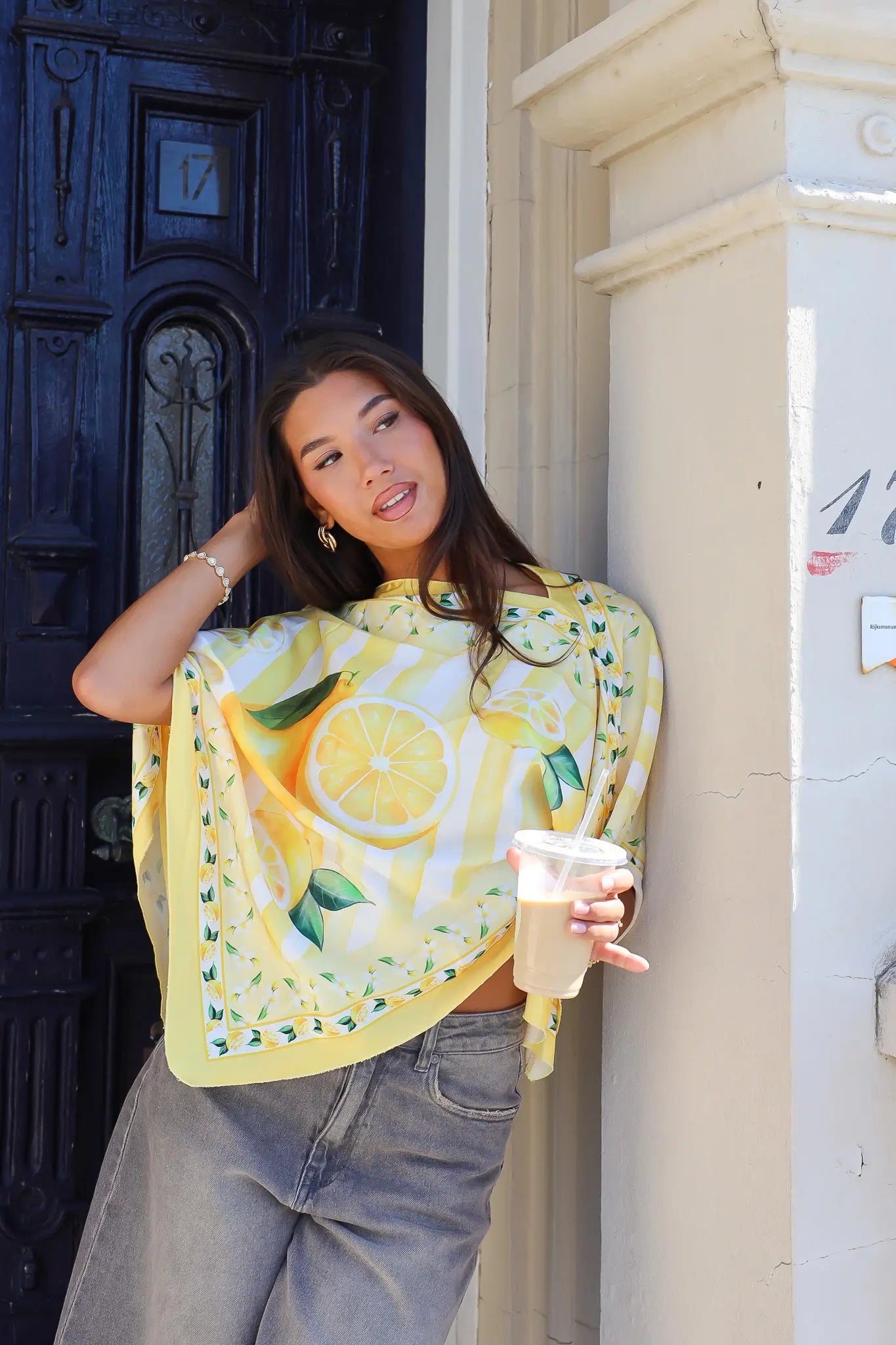 Lemon Print Sjaal Top Geel
