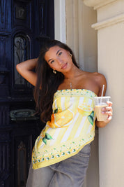 Lemon Print Sjaal Top Geel