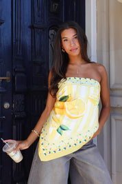 Lemon Print Sjaal Top Geel