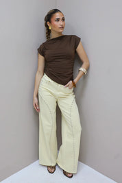 Jeans Wide Leg Stretch Studs Geel 9198-8
