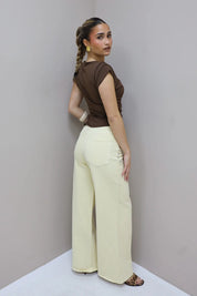 Jeans Wide Leg Stretch Studs Geel 9198-8