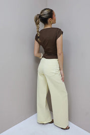 Jeans Wide Leg Stretch Studs Geel 9198-8