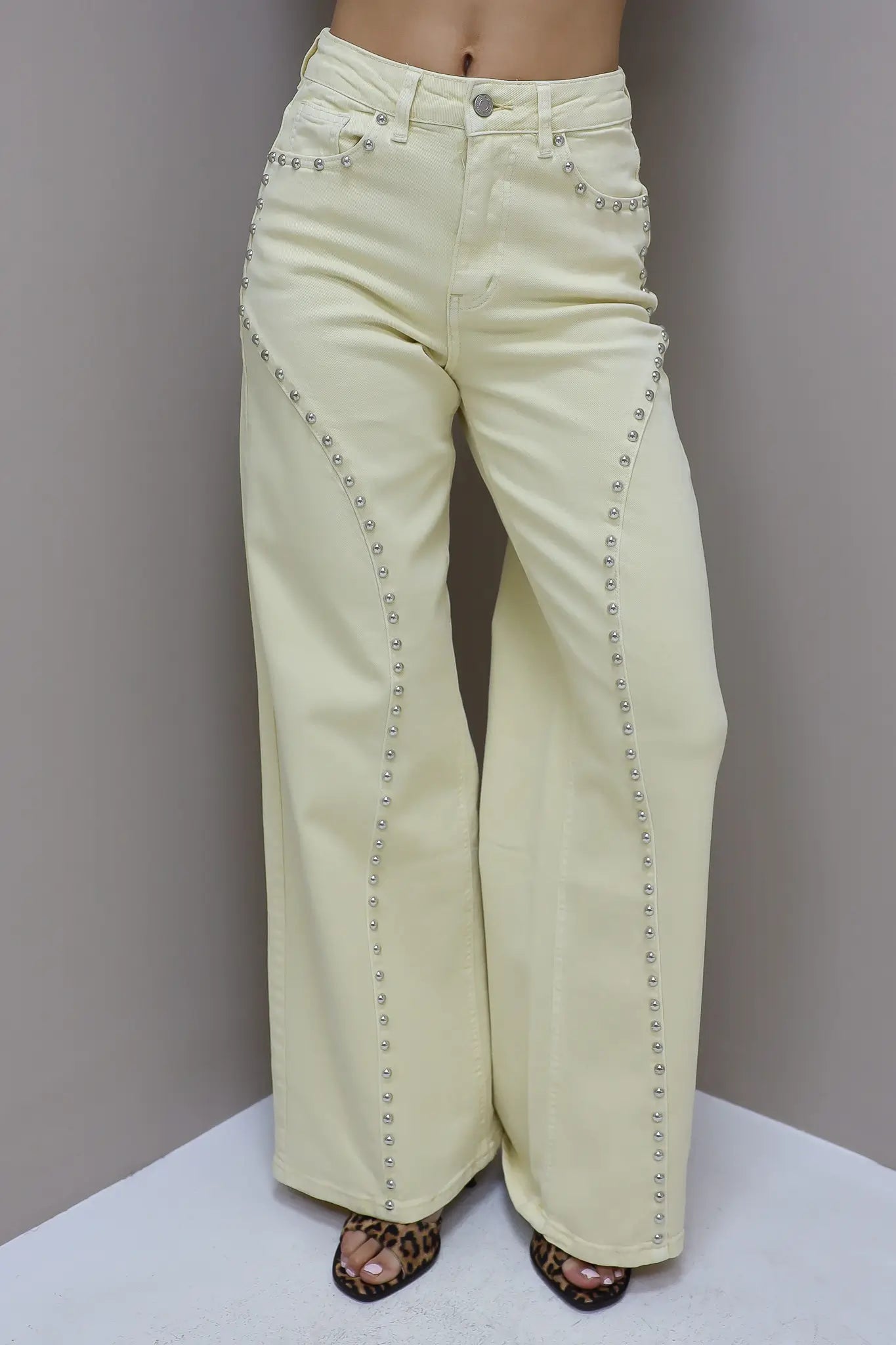 Jeans Wide Leg Stretch Studs Geel 9198-8