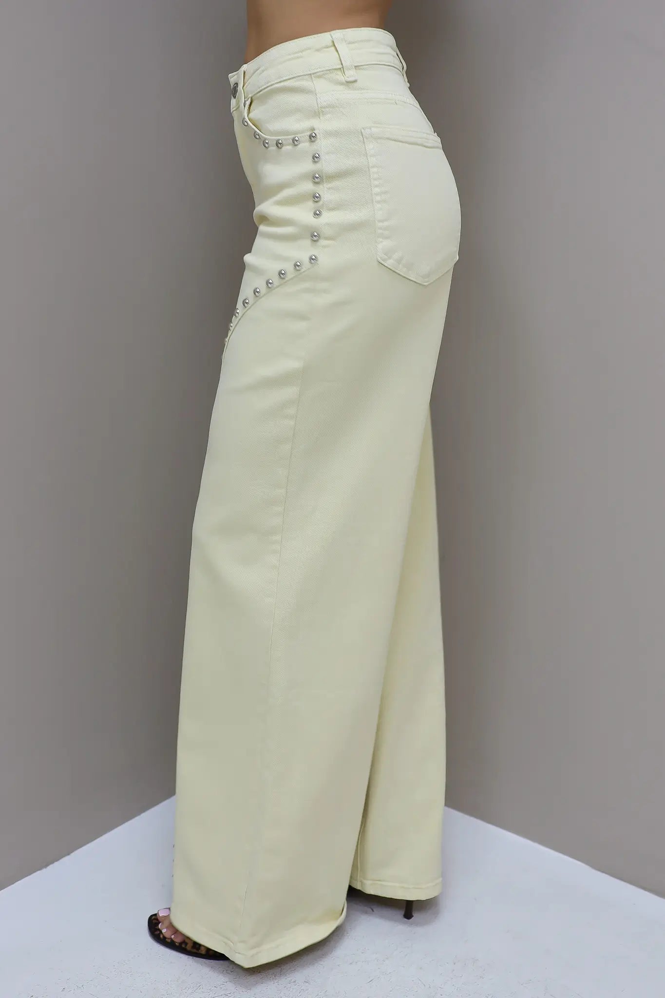 Jeans Wide Leg Stretch Studs Geel 9198-8