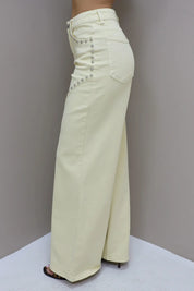 Jeans Wide Leg Stretch Studs Geel 9198-8