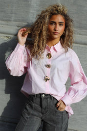 Oversized Blouse Gouden Knopen Roze