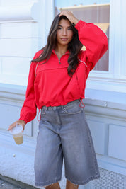 Windbreaker Half Zip Rood