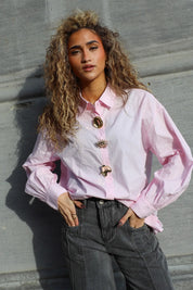 Oversized Blouse Gouden Knopen Roze