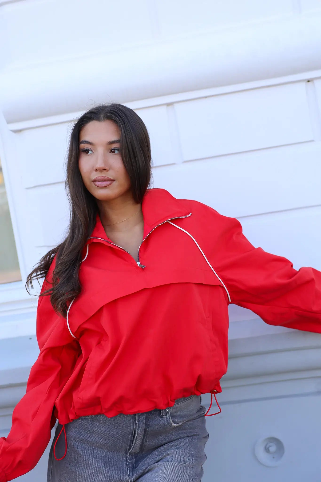 Windbreaker Half Zip Rood