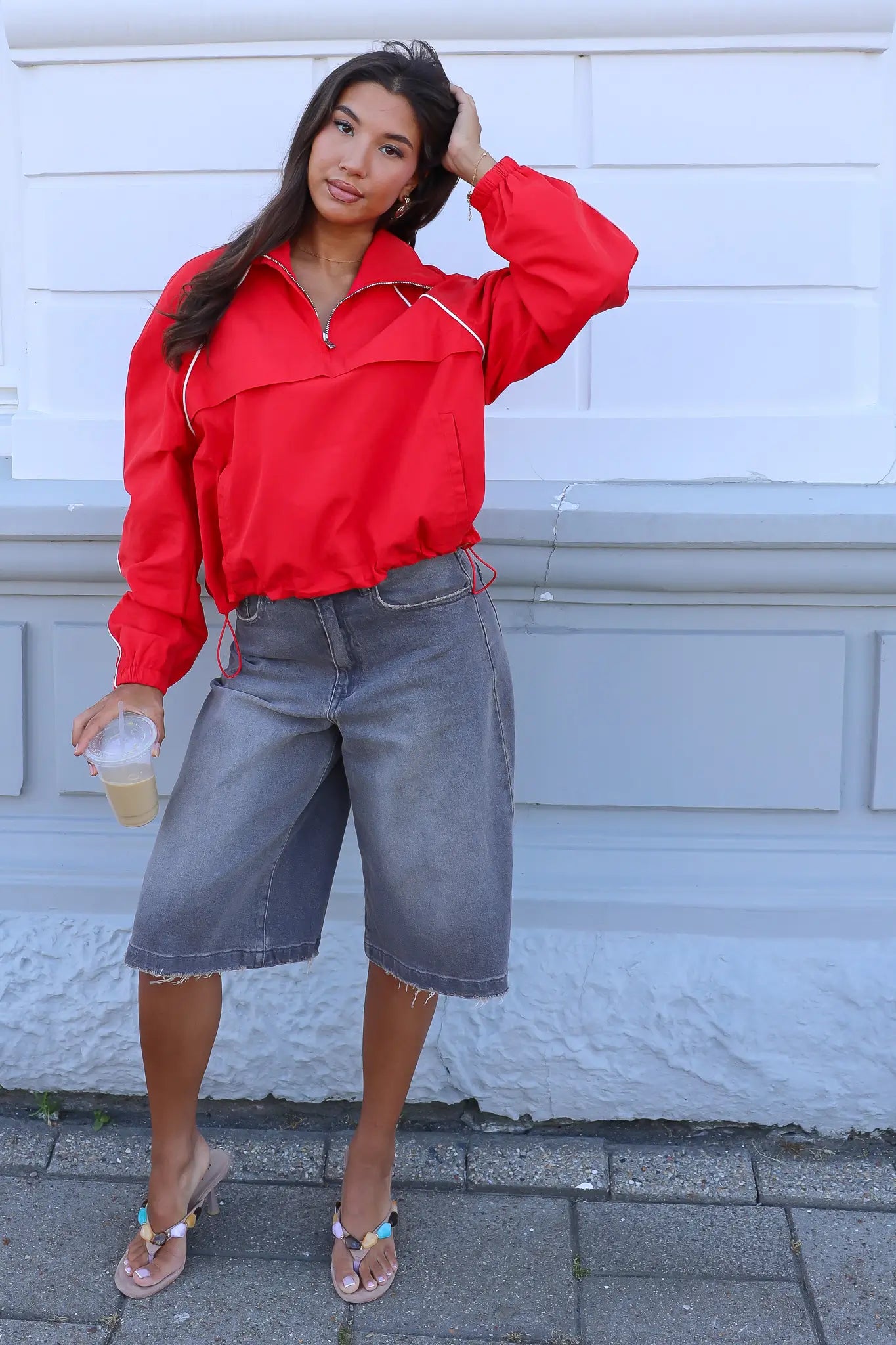 Windbreaker Half Zip Rood