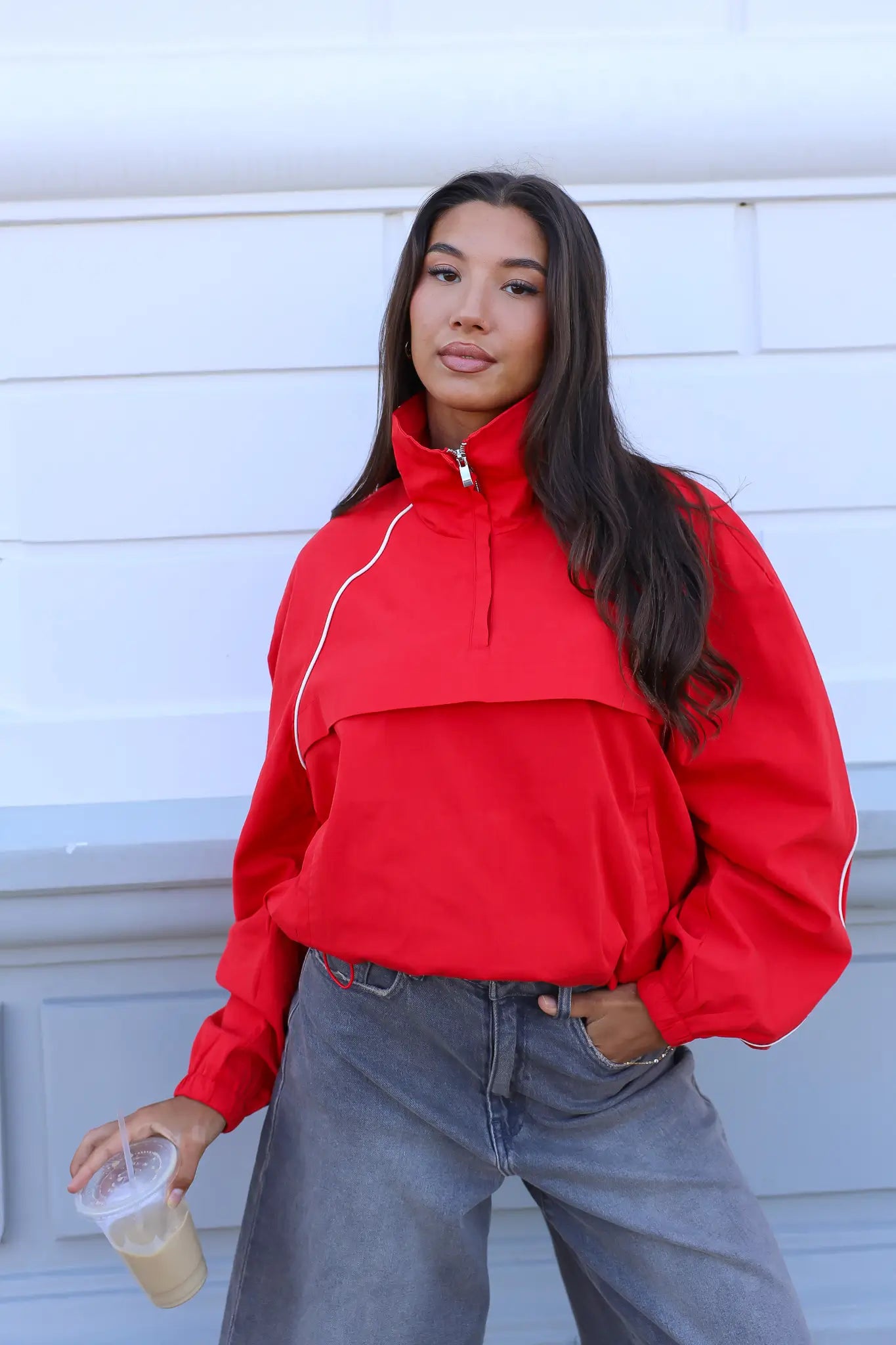 Windbreaker Half Zip Rood