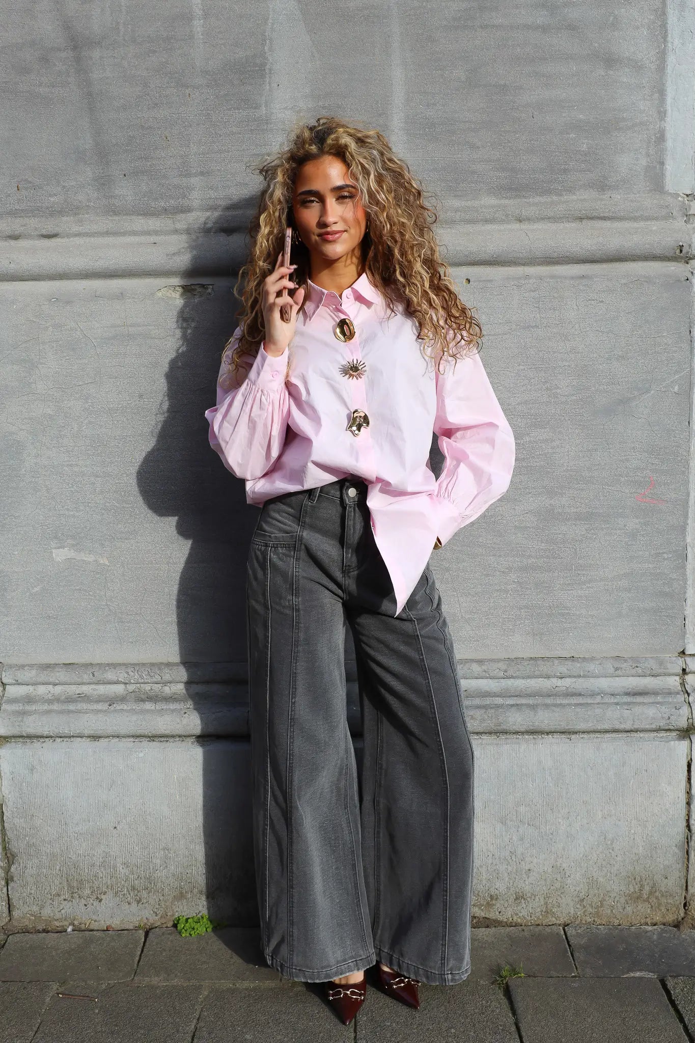 Straight Front Line Jeans Grijs