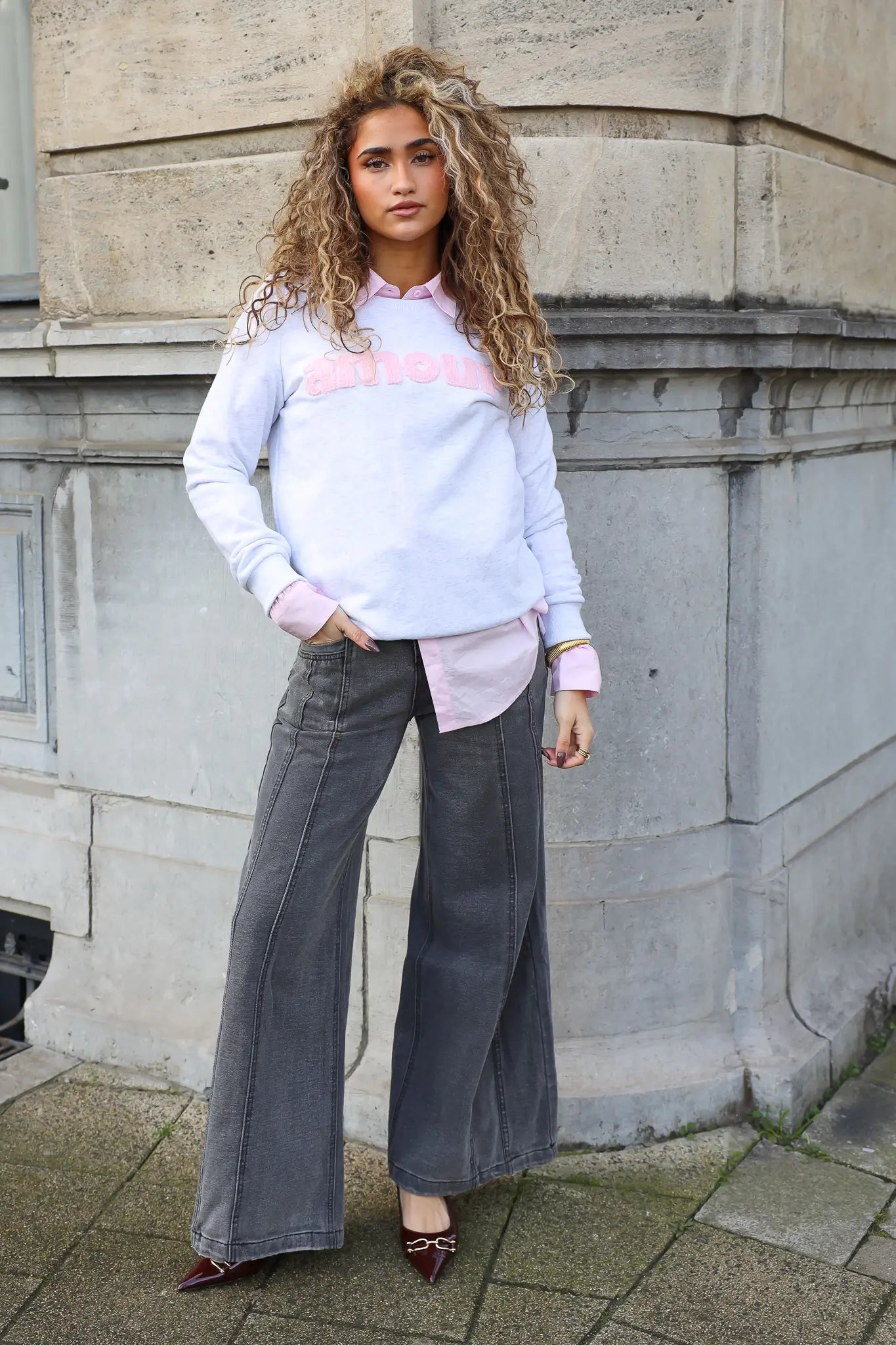 Straight Front Line Jeans Grijs