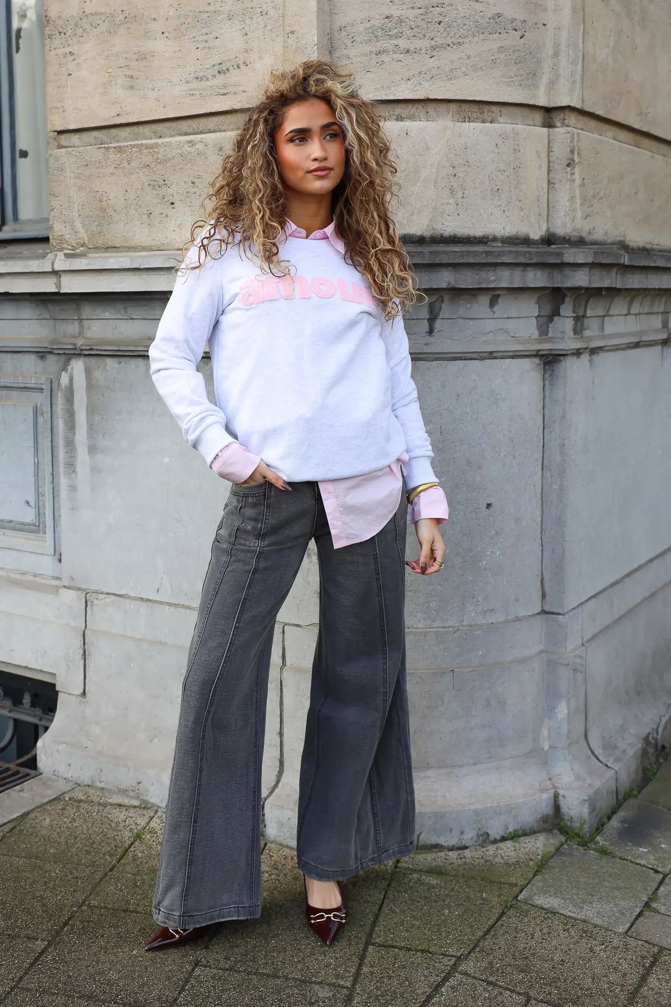 Straight Front Line Jeans Grijs