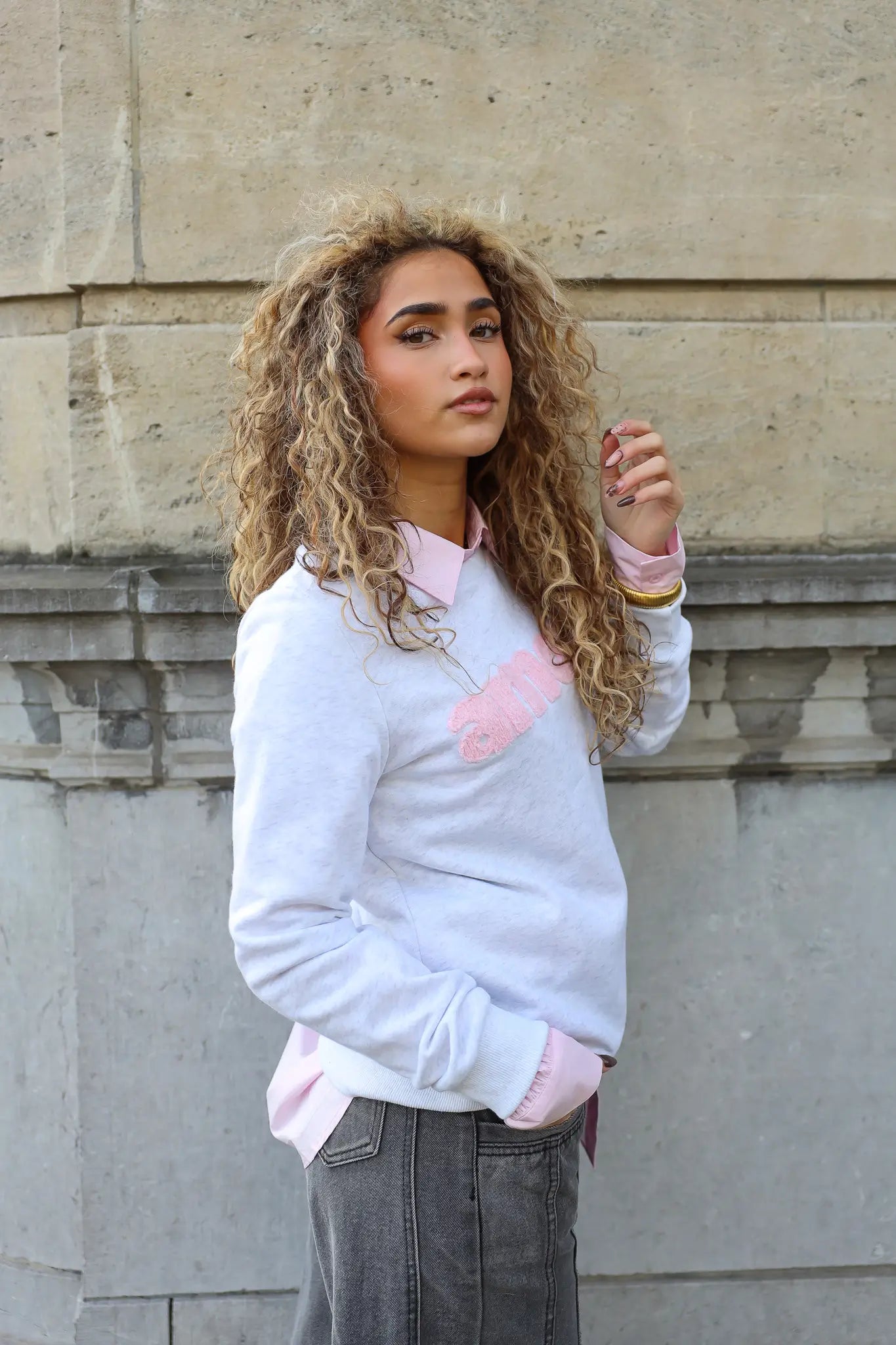 Sweater Amour Grijs/Roze
