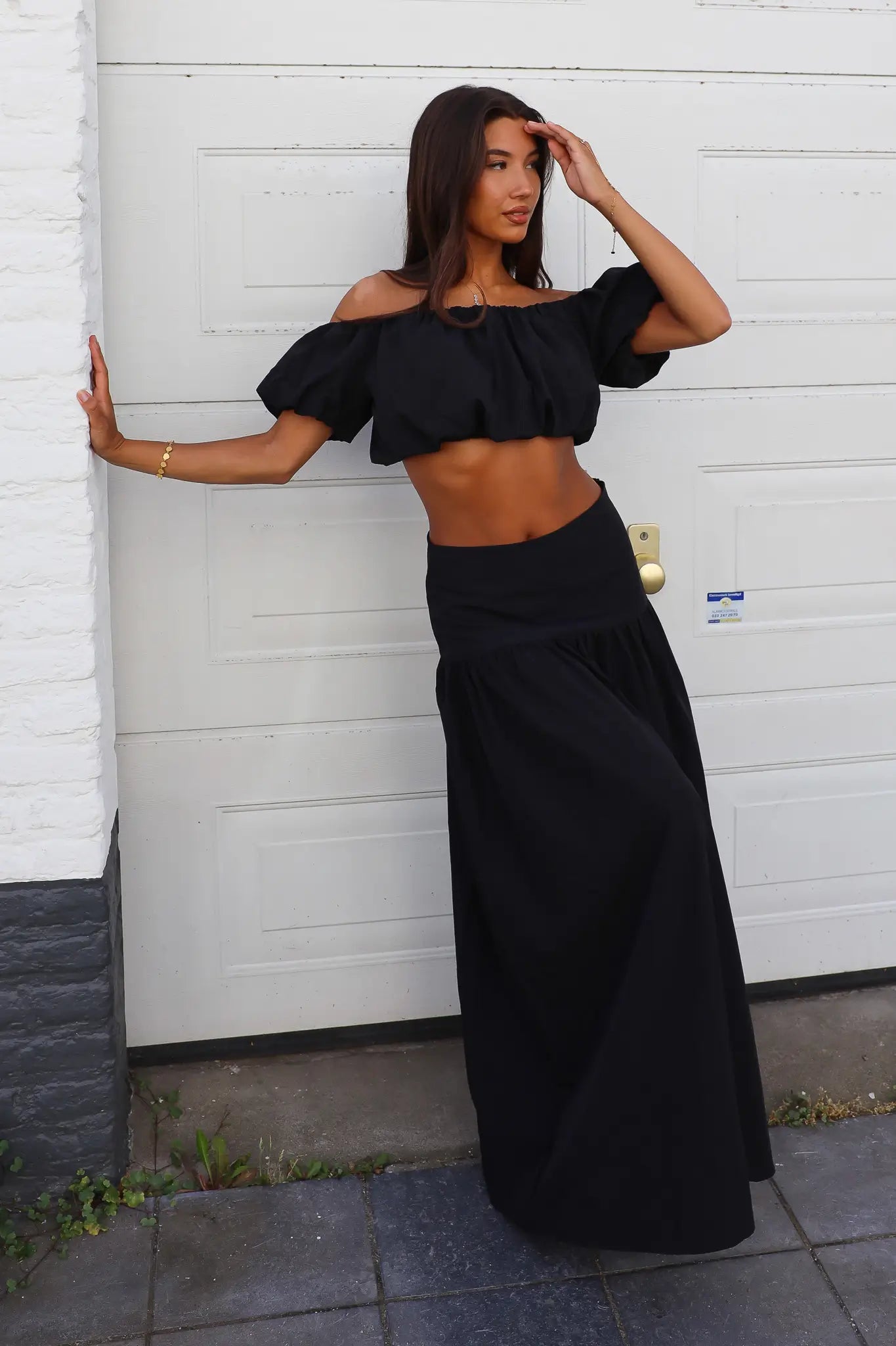 Crop Top Ballon Fit Zwart