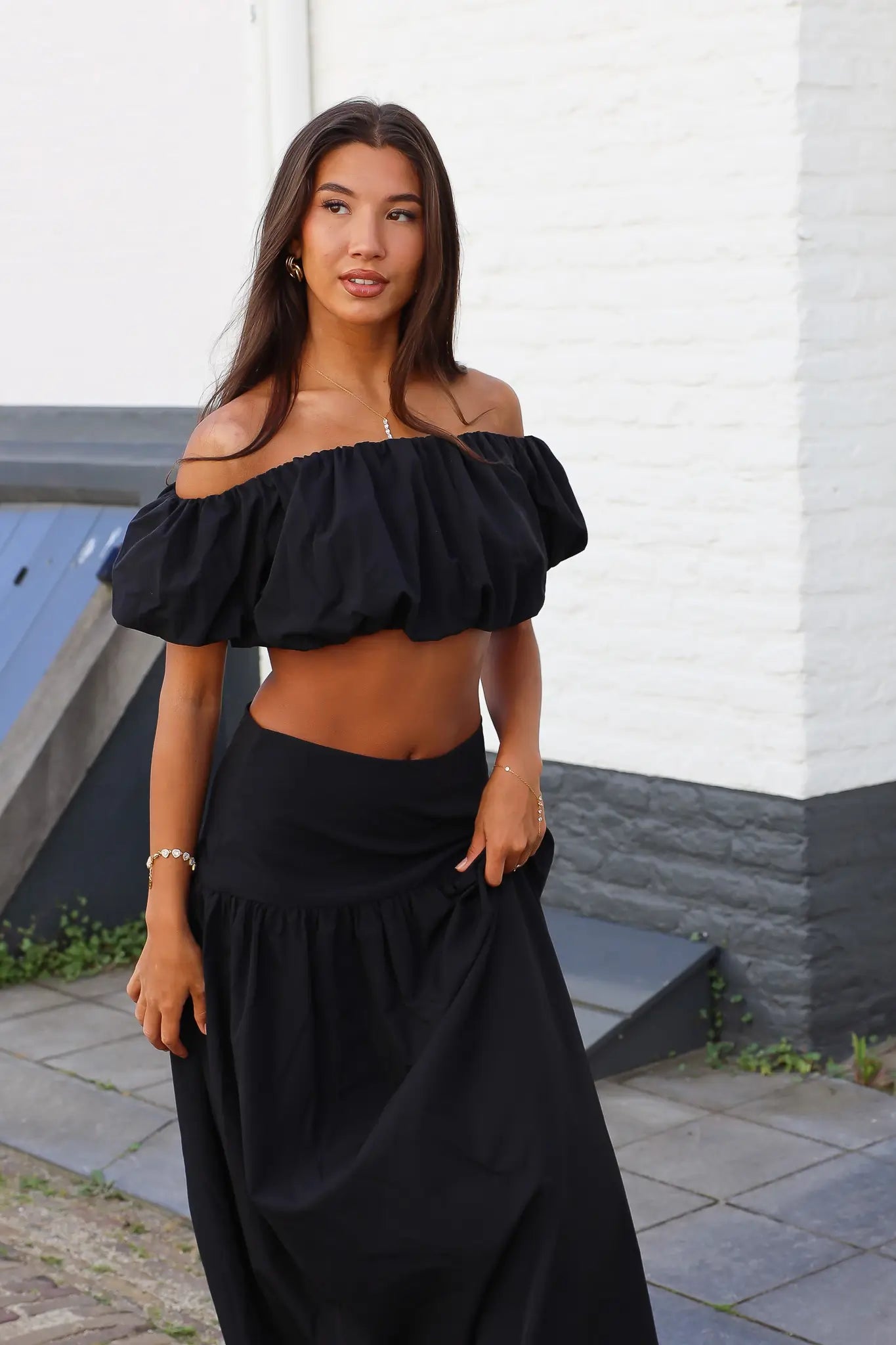 Crop Top Ballon Fit Zwart