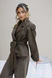 Trench Coat Brede Band Bruin