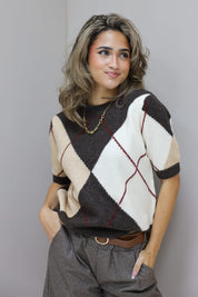 Trui Korte Mouwen Ruit Bruin