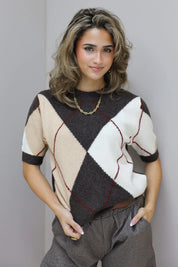 Trui Korte Mouwen Ruit Bruin