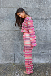 Gehaakte Pantalon Gestreept Roze