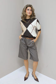 Bermuda Ruit Print Bruin