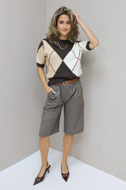 Bermuda Ruit Print Bruin