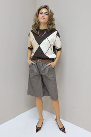 Bermuda Ruit Print Bruin