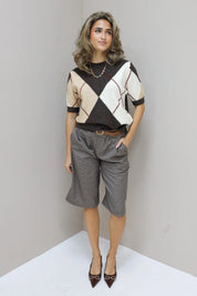 Bermuda Ruit Print Bruin