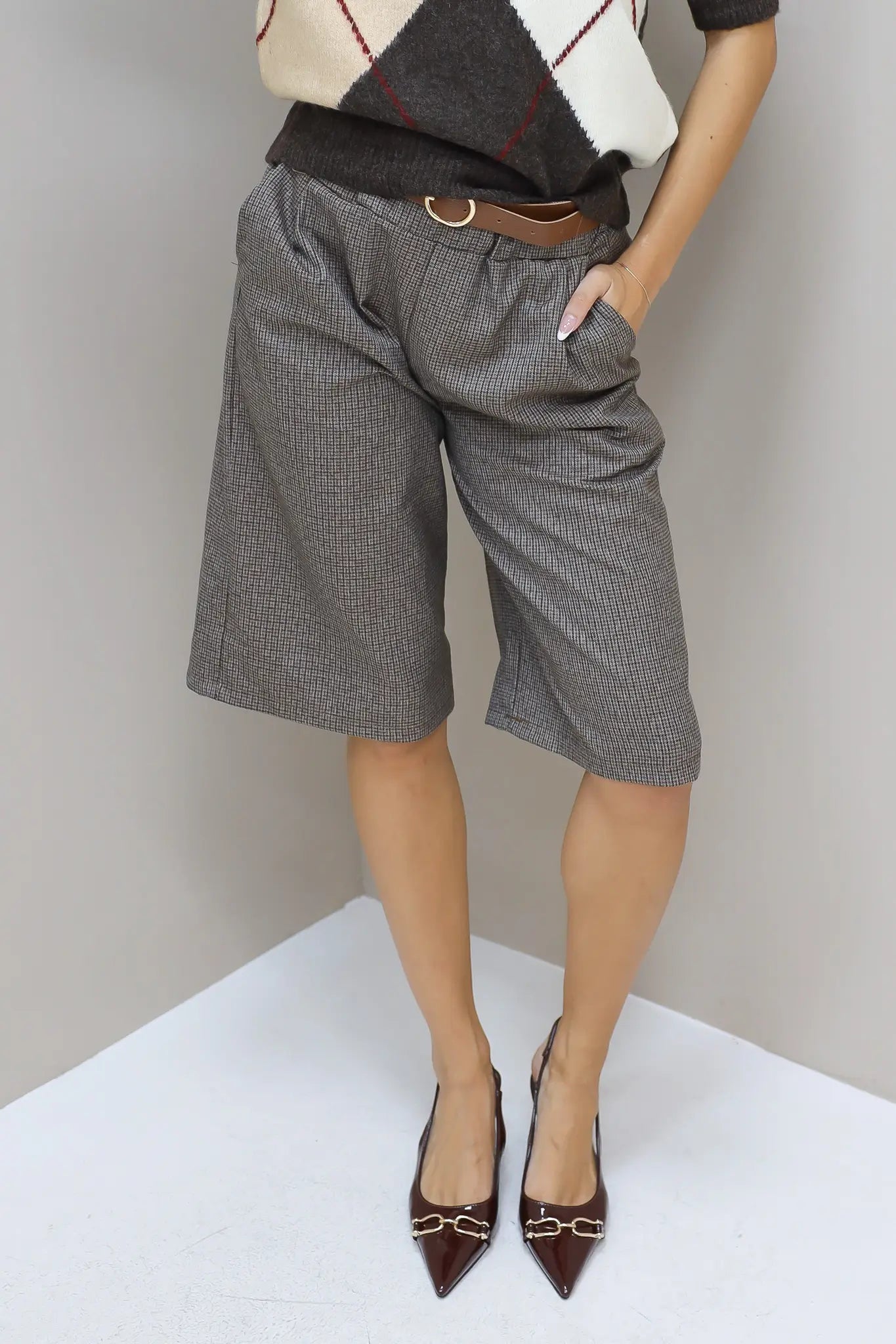 Bermuda Ruit Print Bruin