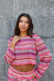 Gehaakte Top Gestreept Roze