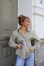 Asymmetrische Ruit Blouse Geel