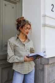 Asymmetrische Ruit Blouse Geel