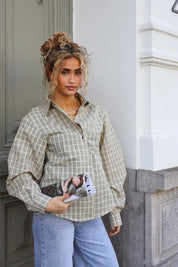 Asymmetrische Ruit Blouse Geel