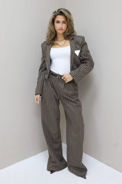 Korte Blazer Gestreept Bruin