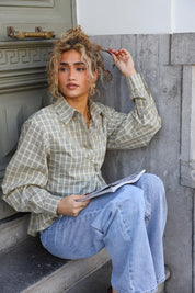 Asymmetrische Ruit Blouse Geel