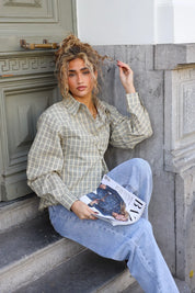 Asymmetrische Ruit Blouse Geel