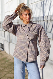 Asymmetrische Ruit Blouse Beige