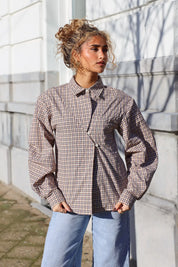 Asymmetrische Ruit Blouse Beige